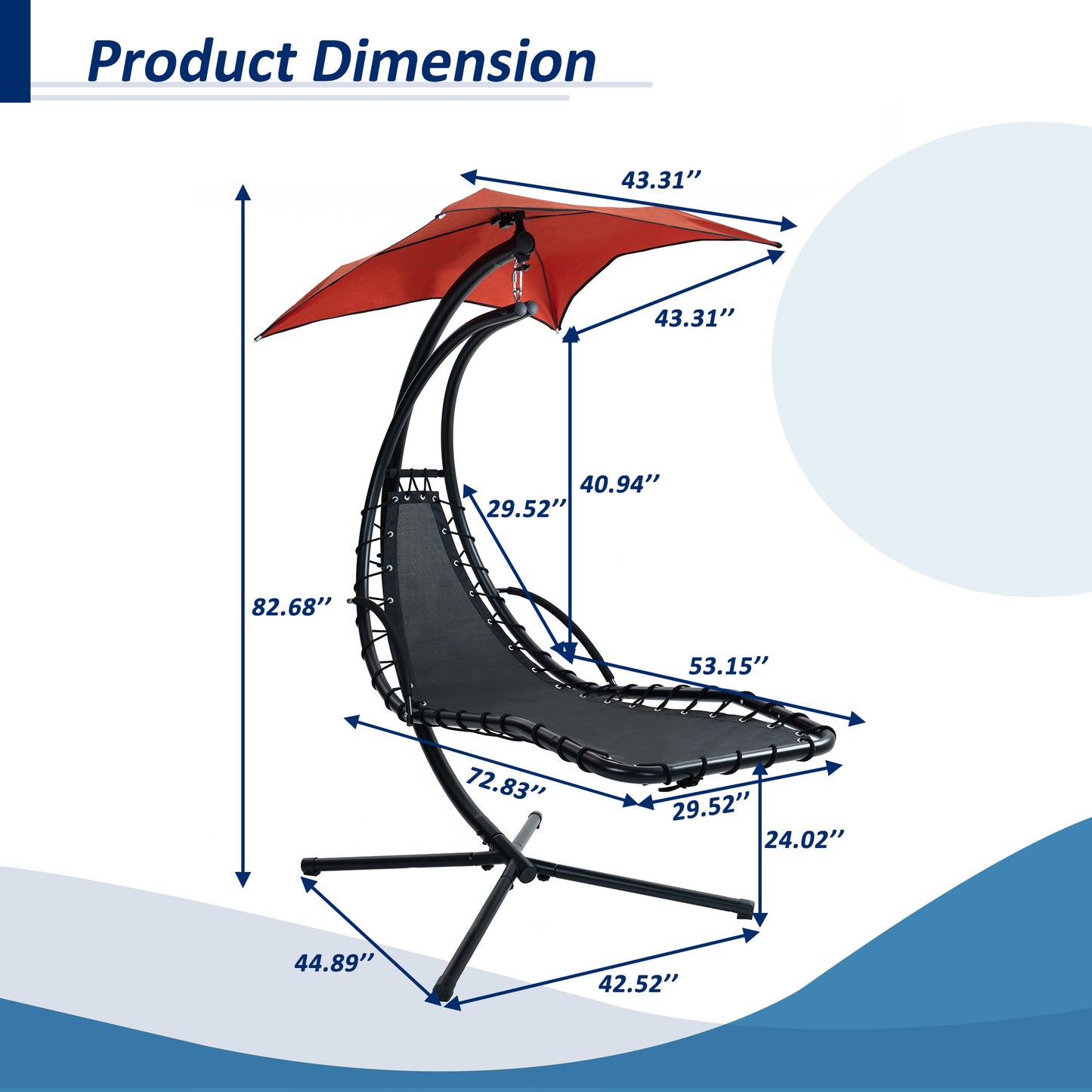 Hanging Chaise Lounger with Canopy and Pillow