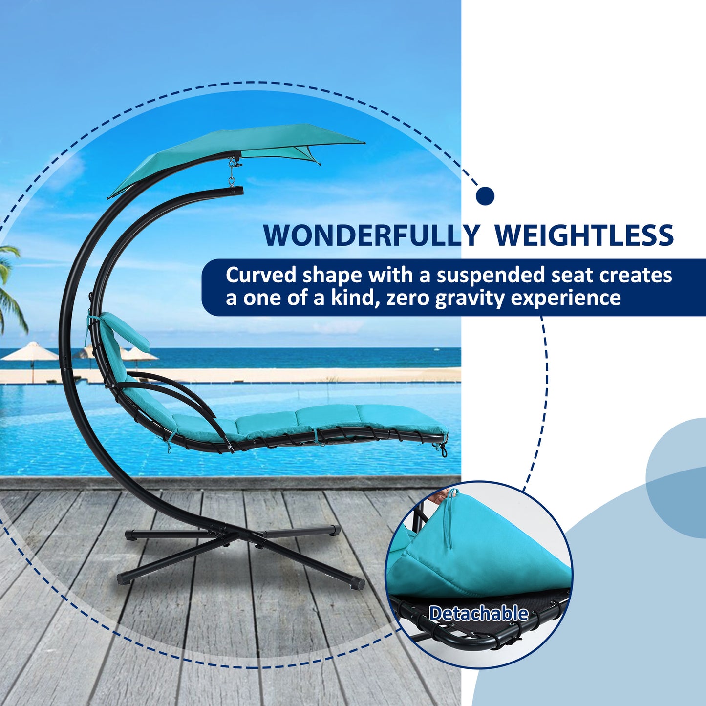 Hanging Chaise Lounger with Canopy and Pillow
