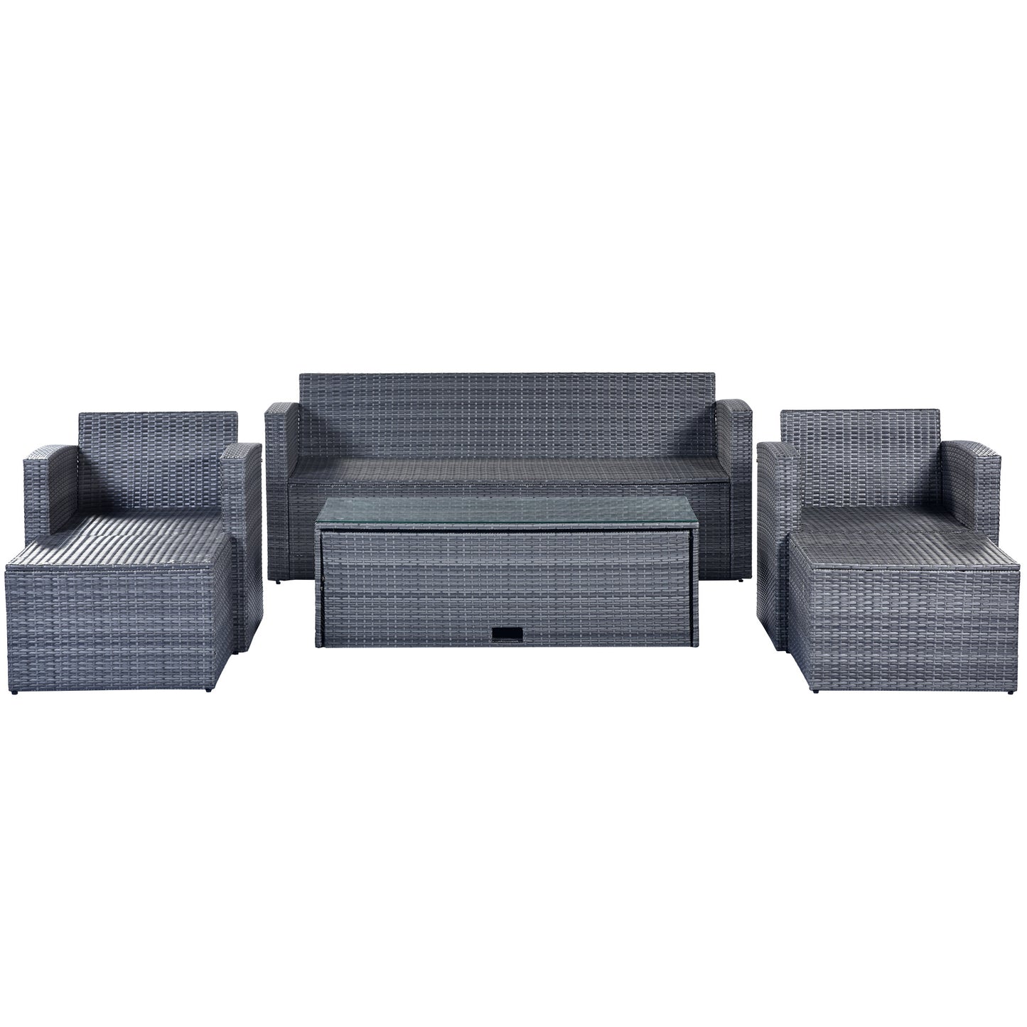 6-Piece Rattan Wicker Patio Set with Coffee Table and Cushions