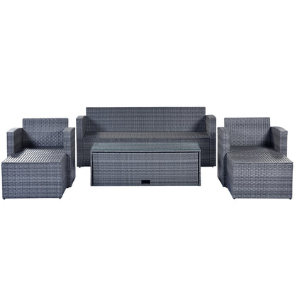 6-Piece Rattan Wicker Patio Set with Coffee Table and Cushions