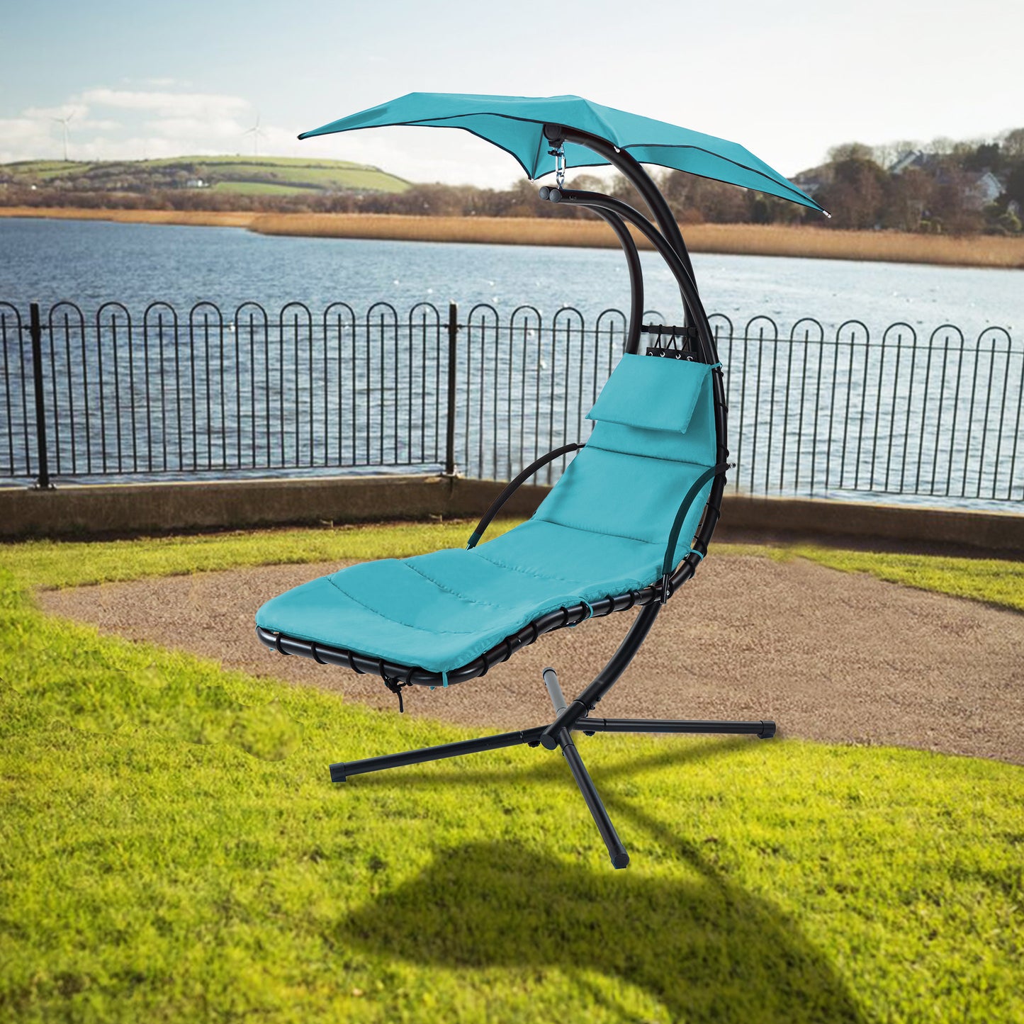 Hanging Chaise Lounger with Canopy and Pillow