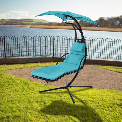 Hanging Chaise Lounger with Canopy and Pillow