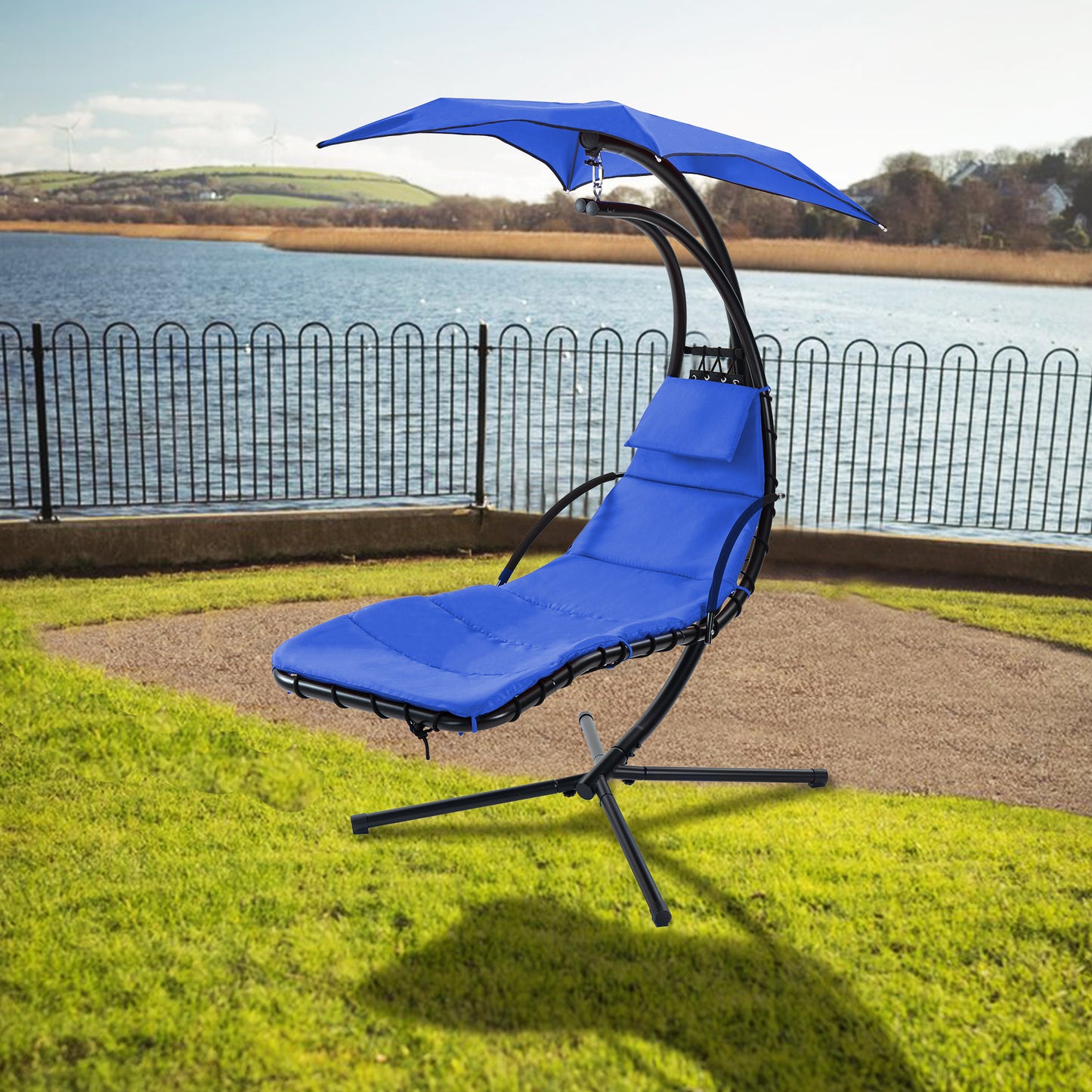 Hanging Chaise Lounger with Canopy and Pillow