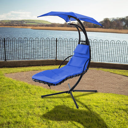 Hanging Chaise Lounger with Canopy and Pillow