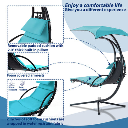 Hanging Chaise Lounger with Canopy and Pillow