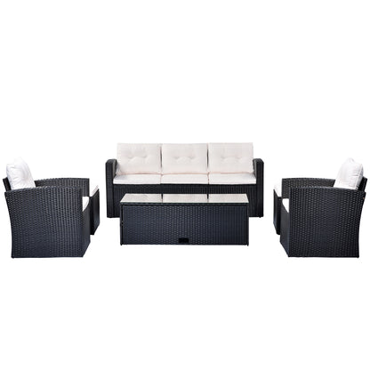 6-Piece Rattan Wicker Patio Set with Coffee Table and Cushions