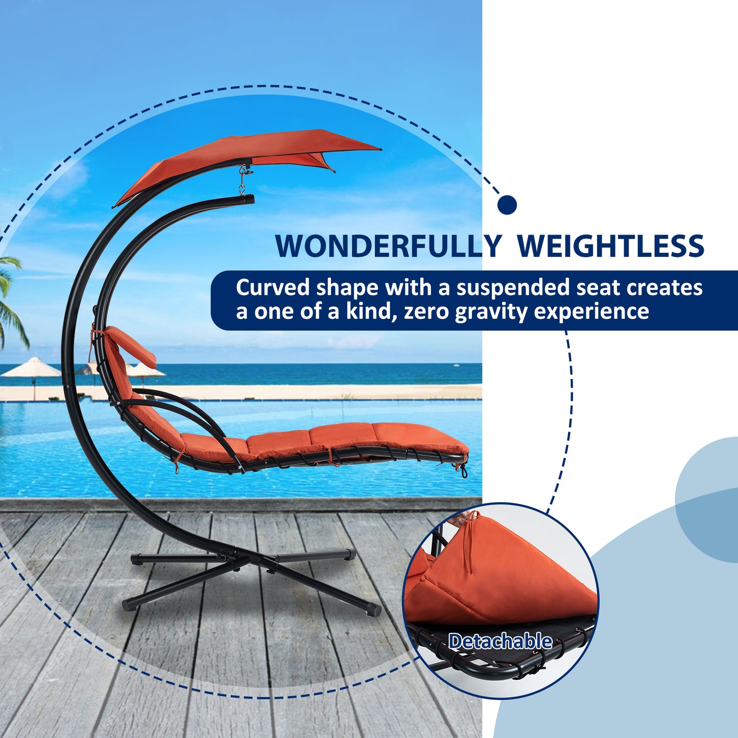 Hanging Chaise Lounger with Canopy and Pillow