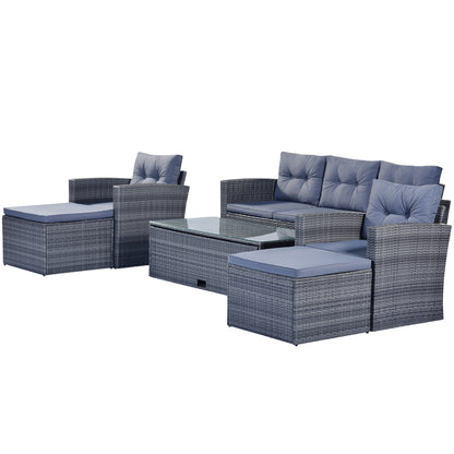 6-Piece Rattan Wicker Patio Set with Coffee Table and Cushions