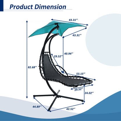 Hanging Chaise Lounger with Canopy and Pillow