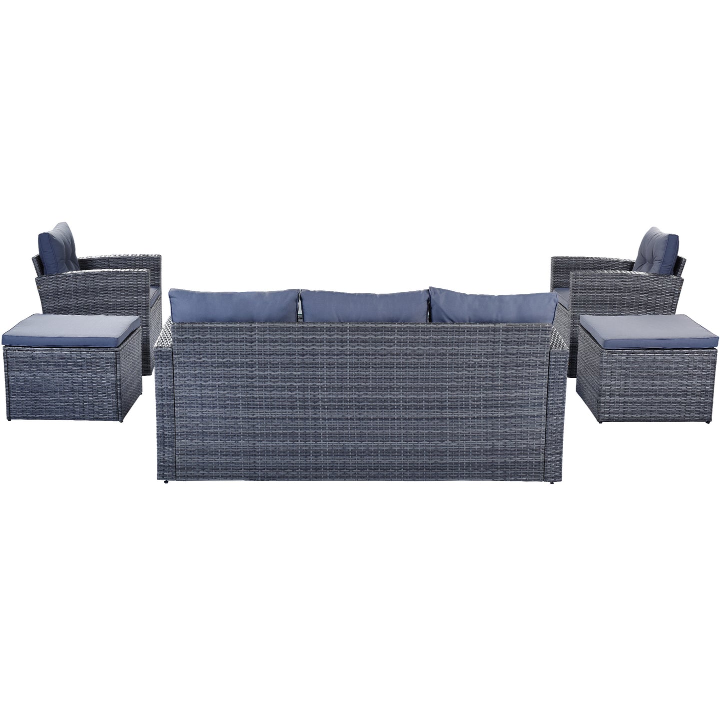 6-Piece Rattan Wicker Patio Set with Coffee Table and Cushions