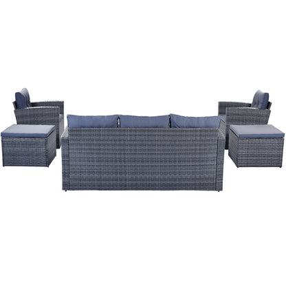 6-Piece Rattan Wicker Patio Set with Coffee Table and Cushions