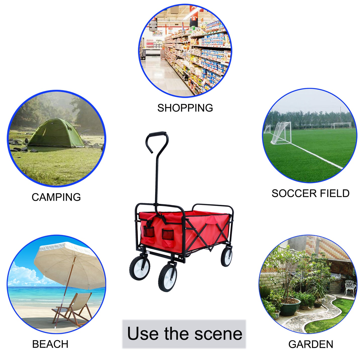Outdoor Folding Utility Wagon - Heavy Duty Garden & Beach Cart