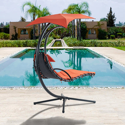 Hanging Chaise Lounger with Canopy and Pillow