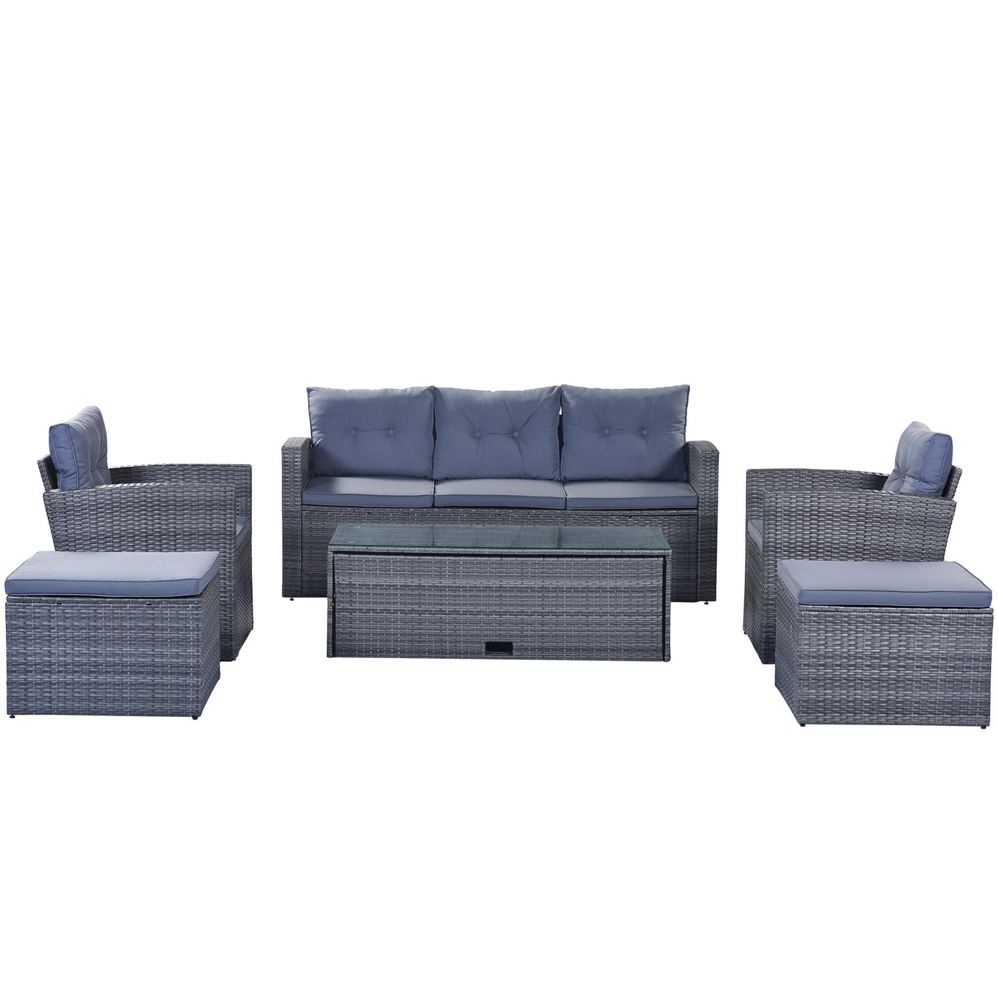 6-Piece Rattan Wicker Patio Set with Coffee Table and Cushions