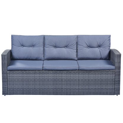 6-Piece Rattan Wicker Patio Set with Coffee Table and Cushions