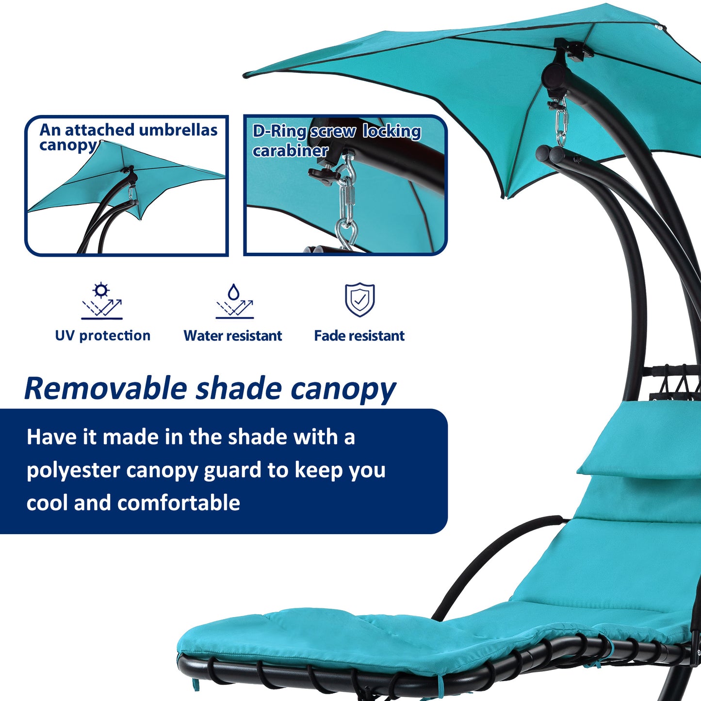 Hanging Chaise Lounger with Canopy and Pillow