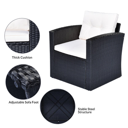 6-Piece Rattan Wicker Patio Set with Coffee Table and Cushions