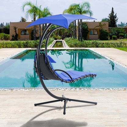 Hanging Chaise Lounger with Canopy and Pillow