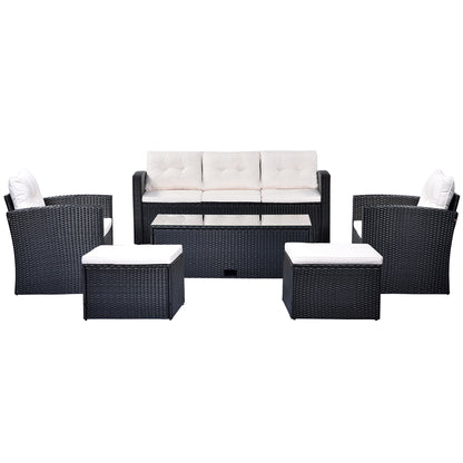 6-Piece Rattan Wicker Patio Set with Coffee Table and Cushions