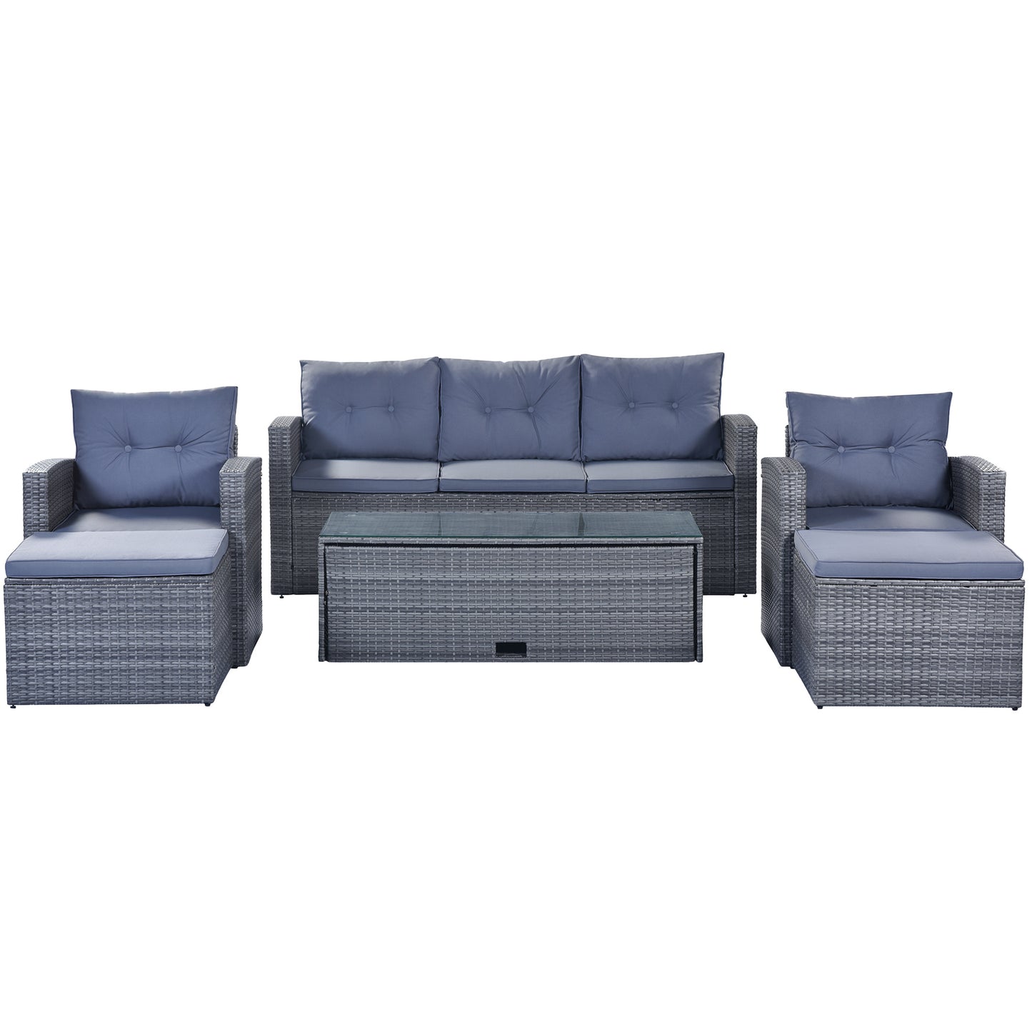 6-Piece Rattan Wicker Patio Set with Coffee Table and Cushions