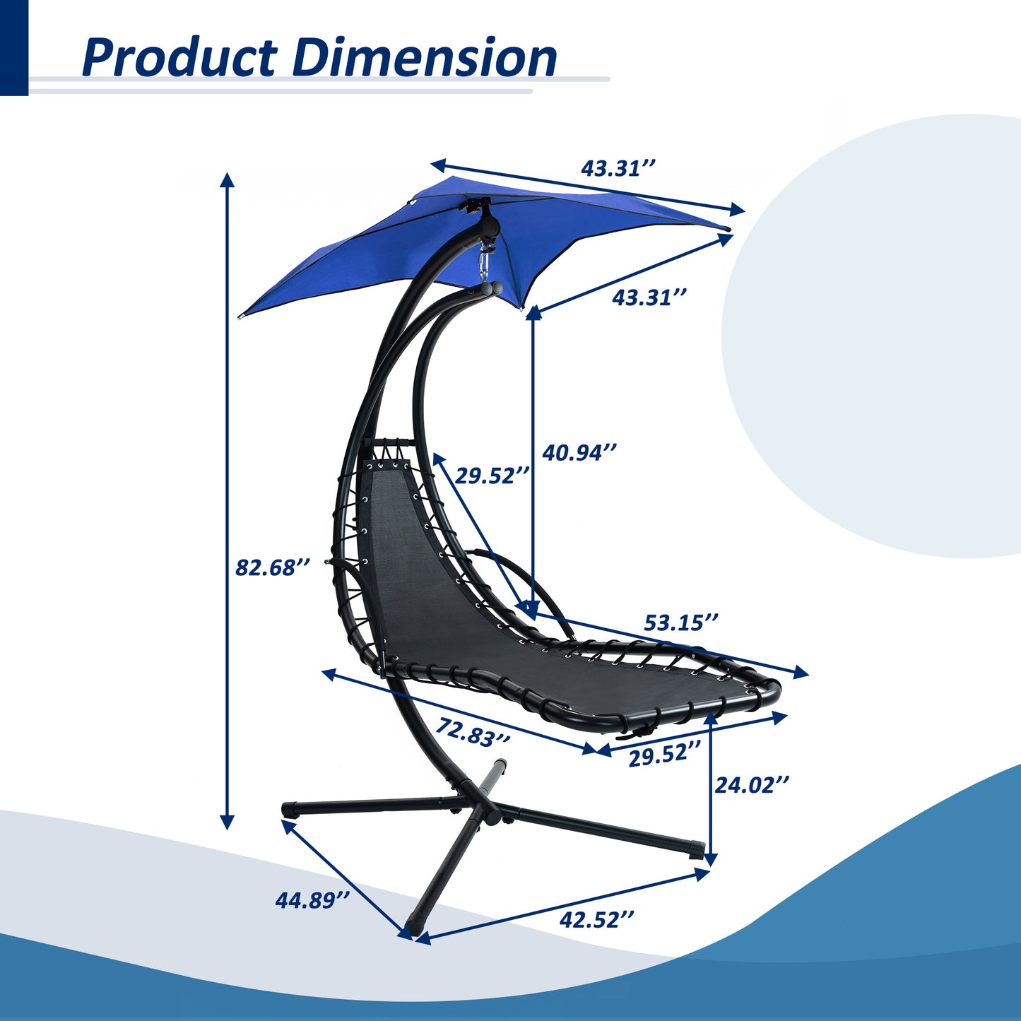 Hanging Chaise Lounger with Canopy and Pillow