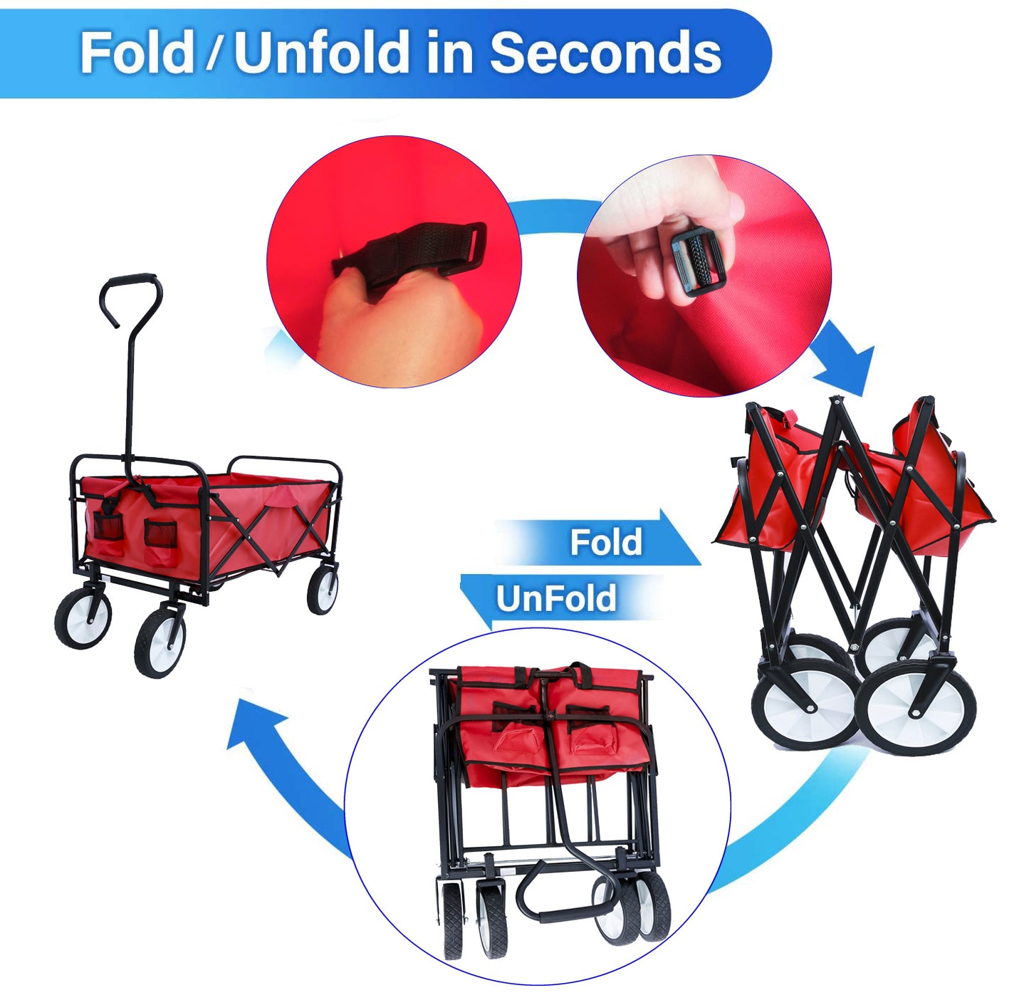 Outdoor Folding Utility Wagon - Heavy Duty Garden & Beach Cart