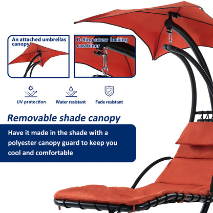 Hanging Chaise Lounger with Canopy and Pillow