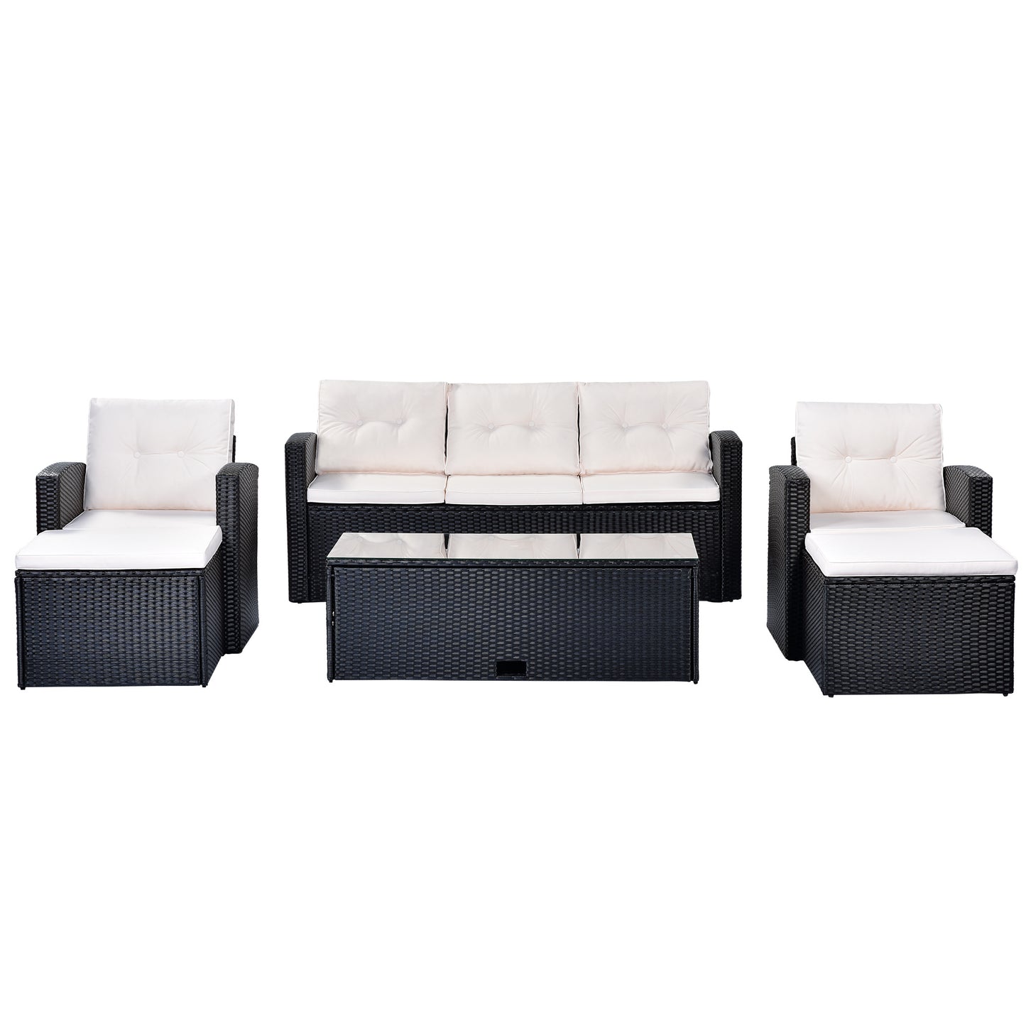 6-Piece Rattan Wicker Patio Set with Coffee Table and Cushions