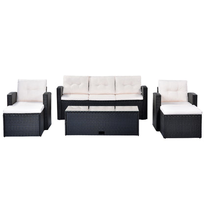 6-Piece Rattan Wicker Patio Set with Coffee Table and Cushions