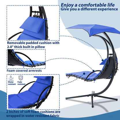 Hanging Chaise Lounger with Canopy and Pillow