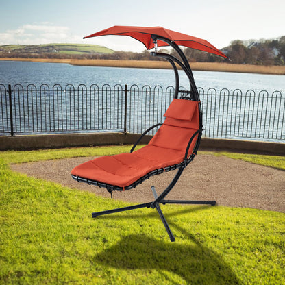 Hanging Chaise Lounger with Canopy and Pillow