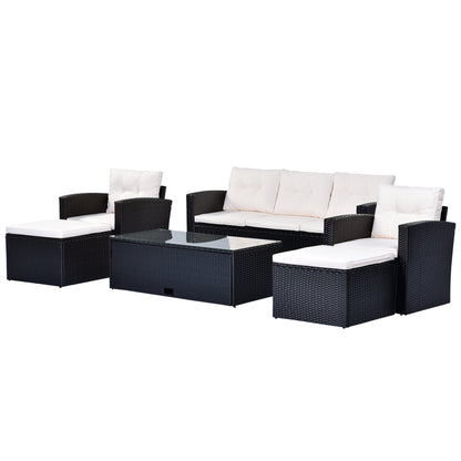 6-Piece Rattan Wicker Patio Set with Coffee Table and Cushions