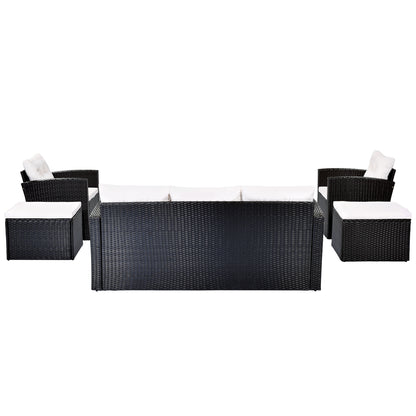 6-Piece Rattan Wicker Patio Set with Coffee Table and Cushions
