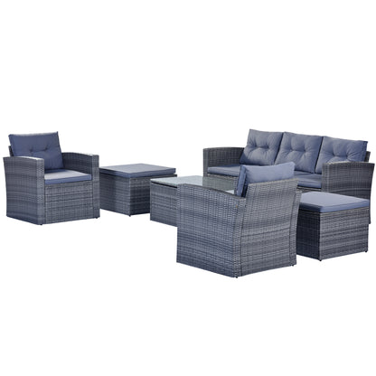 6-Piece Rattan Wicker Patio Set with Coffee Table and Cushions