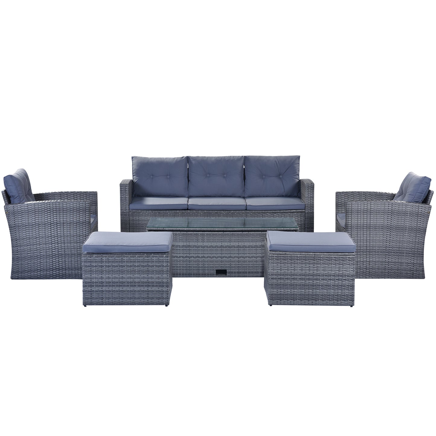 6-Piece Rattan Wicker Patio Set with Coffee Table and Cushions