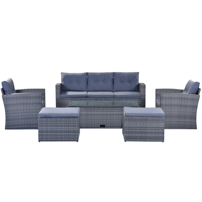 6-Piece Rattan Wicker Patio Set with Coffee Table and Cushions